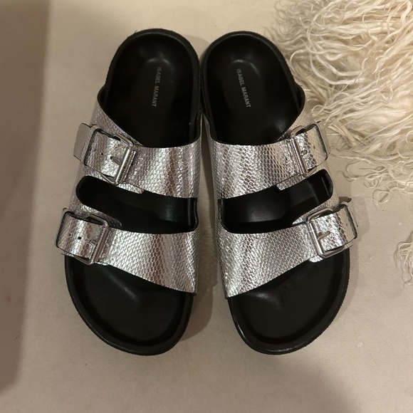 Isabel Marant Lenyo Silver snake effect slides - Size 7 US - Picture 3 of 14